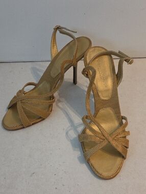 Donna Karan Gold Strappy Slingback Heels